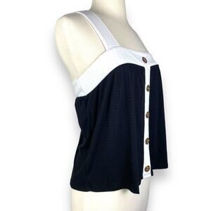 Women's Black and White Button-Up Tank Top